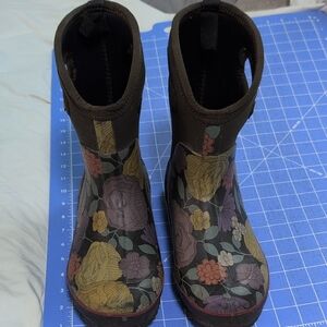 Womens Bogs Floral Rain Boots - Army Green and Multicolor